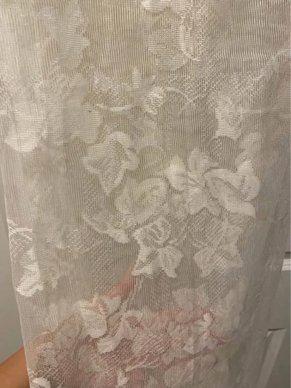 Set of 2 Ivory Lace Curtain Panels 55” x 60” | Scalloped Edge Leaf Pattern